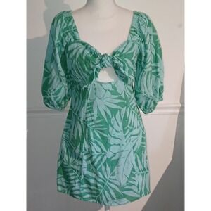 Billabong Mystic Beach Womens Mini Dress Blue Green Tropical  Cotton Sz Large